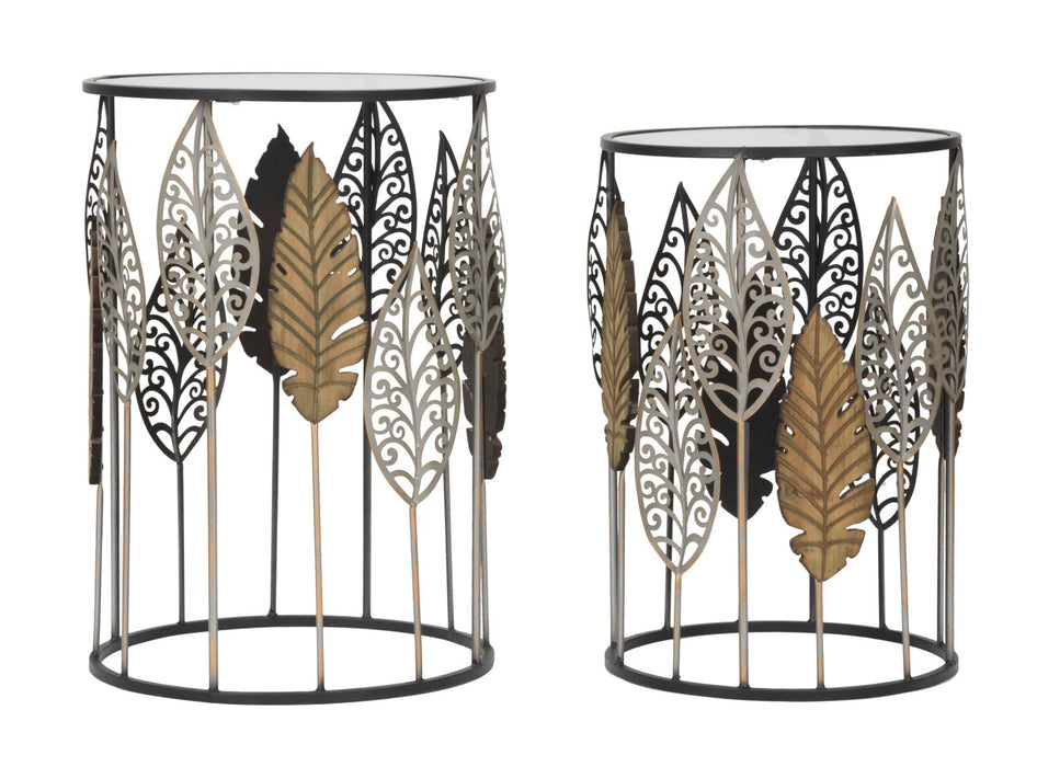 Thatlyfestyle Luminous Leaf Bijzettafel Set Metaal Glas