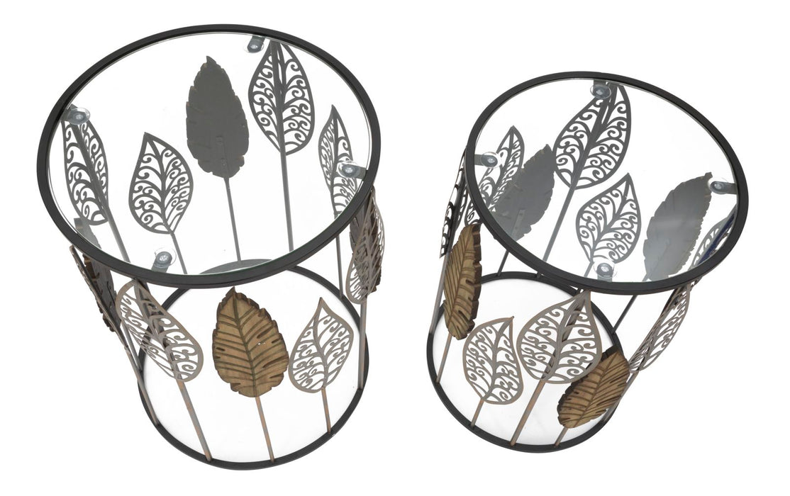 Thatlyfestyle Luminous Leaf Bijzettafel Set Metaal Glas