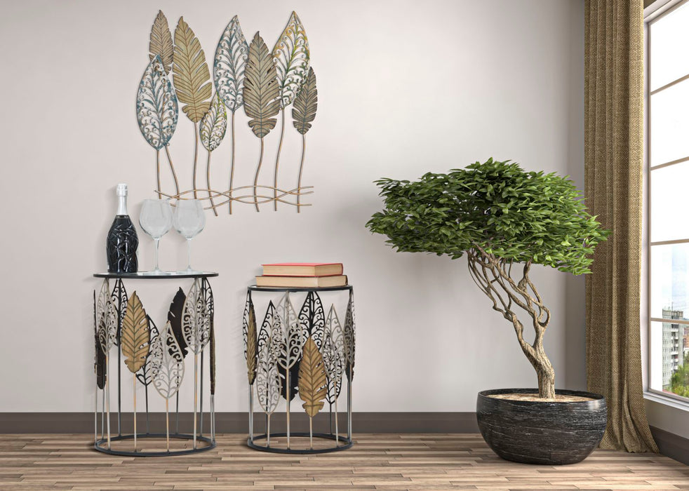 Thatlyfestyle Luminous Leaf Bijzettafel Set Metaal Glas