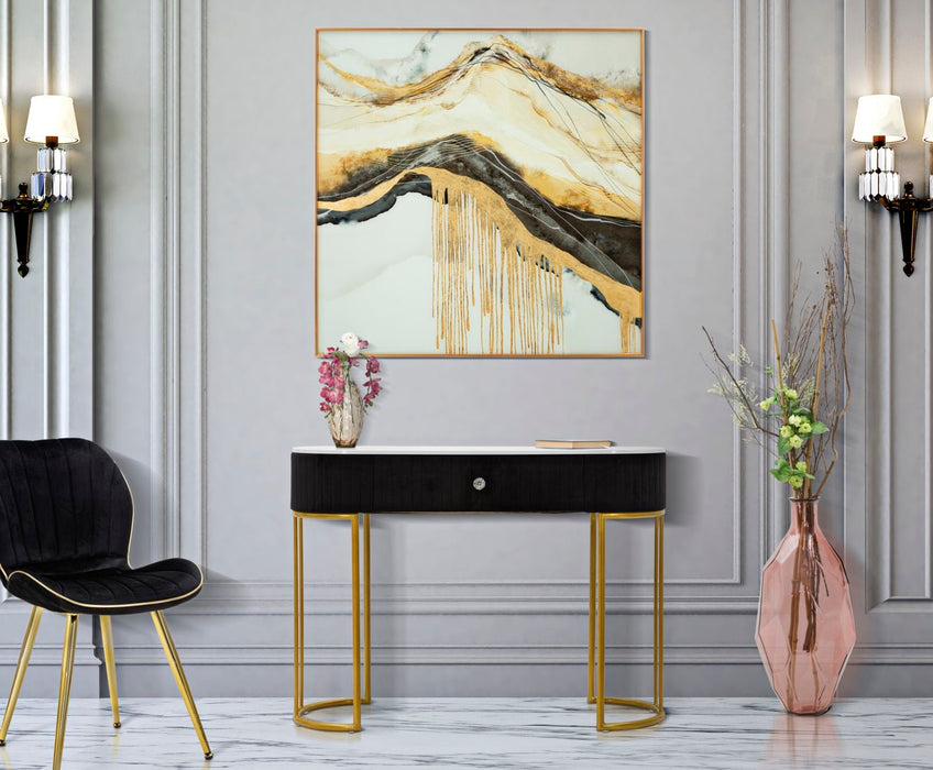 Sidetable Montpellier Zwart Stof Goud Metaal Marmer