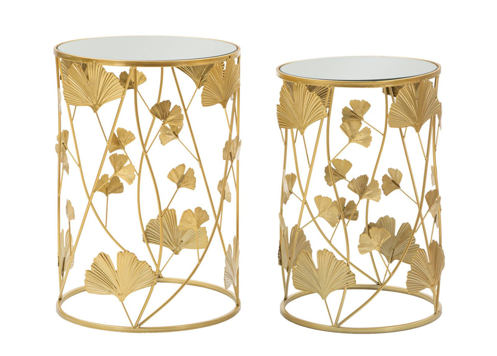 Elegance Leaf Bijzettafel Set Goud Spiegelglas