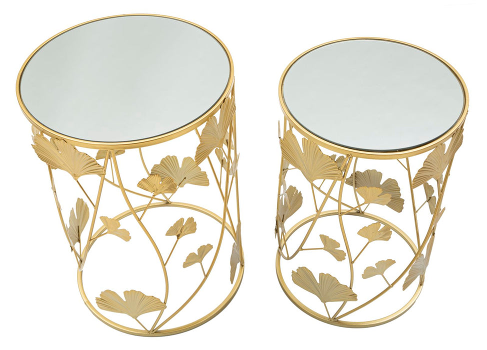 Thatlyfestyle Elegance Leaf Bijzettafel Set Goud Spiegelglas