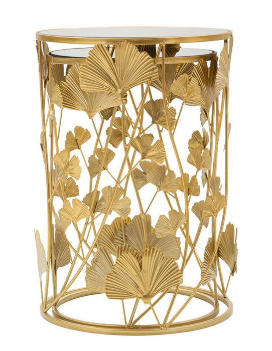 Thatlyfestyle Elegance Leaf Bijzettafel Set Goud Spiegelglas