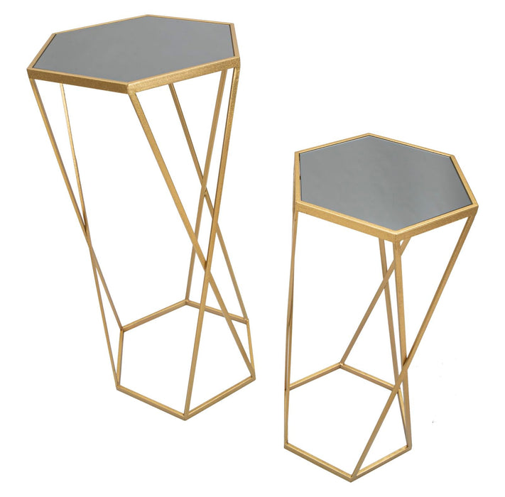 HexaGlam Set Bijzettafels Goud Spiegelglas