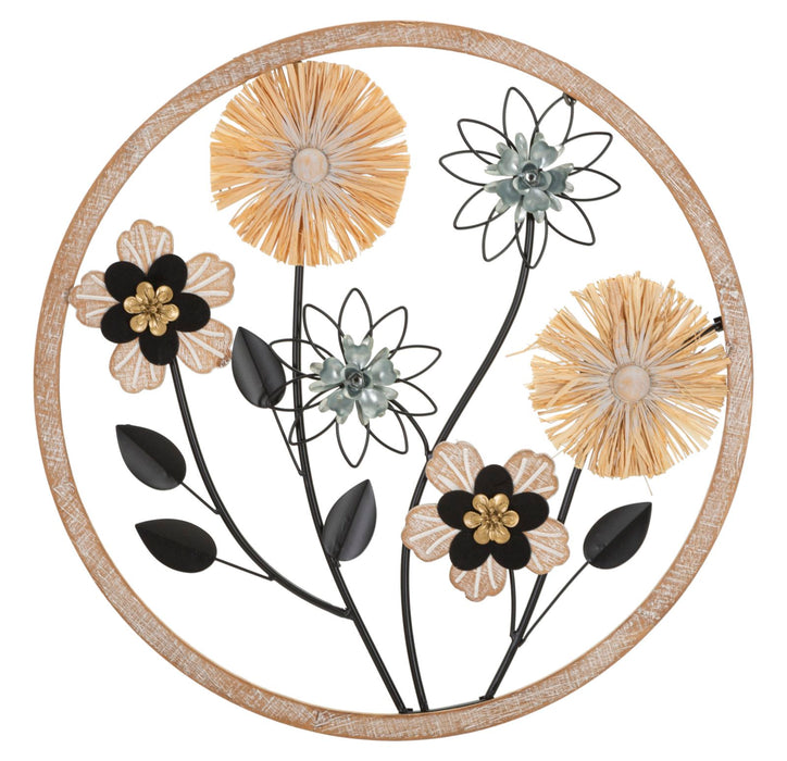 Thatlyfestyle Elegant Floral Wanddecoratie Rond Metaal Hout