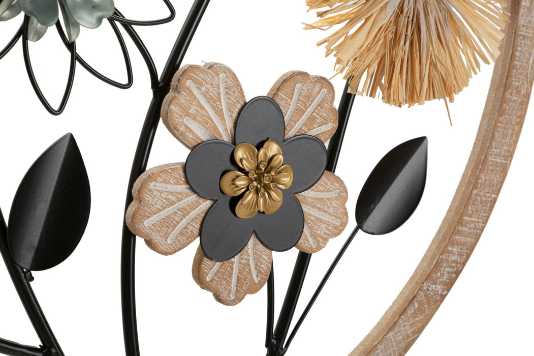 Thatlyfestyle Elegant Floral Wanddecoratie Rond Metaal Hout