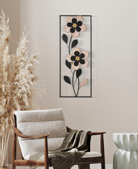 Elegant Blooms Wanddecoratie Metaal Hout 27x70 cm