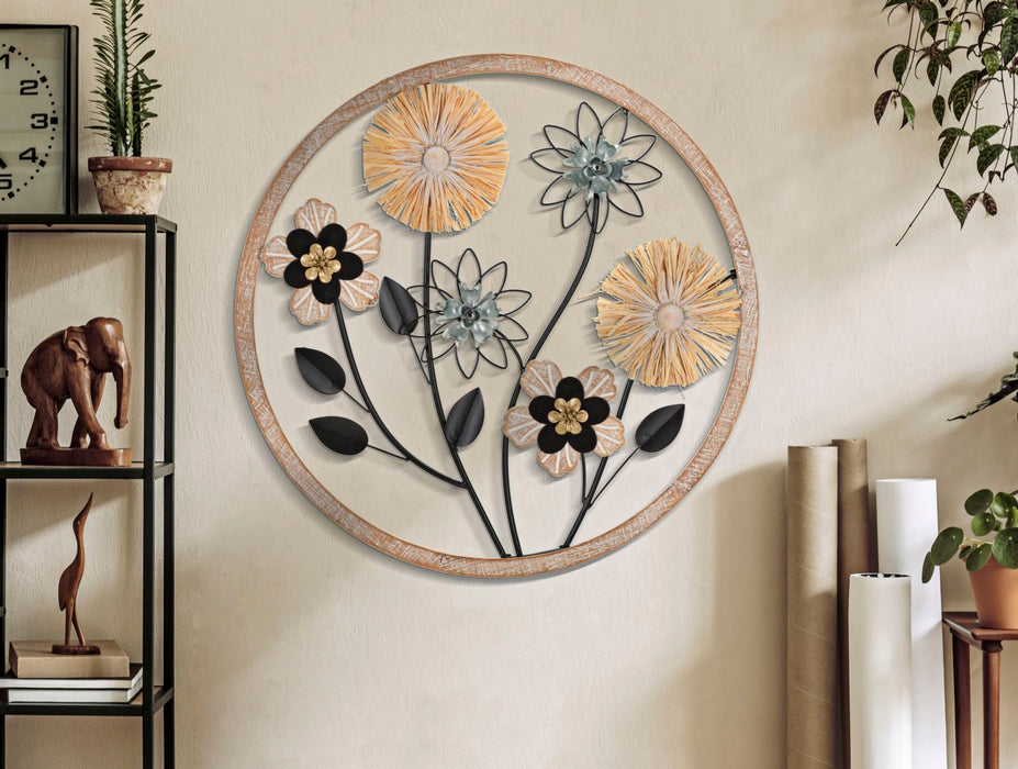 Thatlyfestyle Elegant Floral Wanddecoratie Rond Metaal Hout