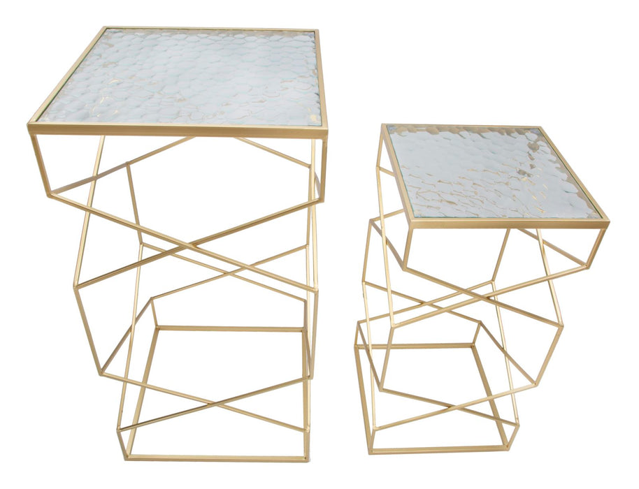 Luxe Geometrische Gouden Glastafels Set Hoog