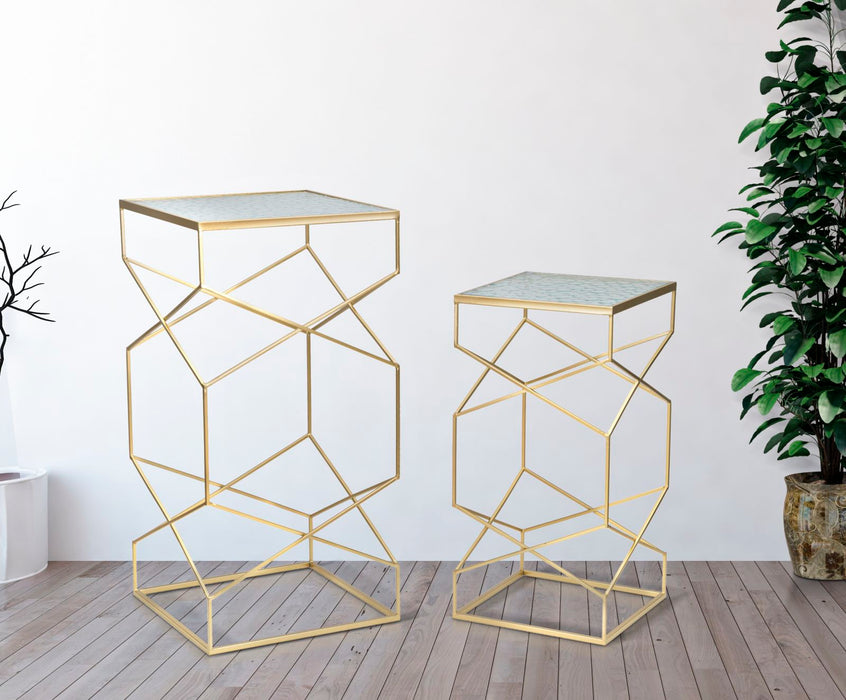 Luxe Geometrische Gouden Glastafels Set Hoog