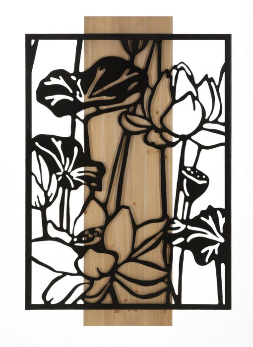 Thatlyfestyle Lotus Wanddecoratie Metaal Hout 60x90 cm