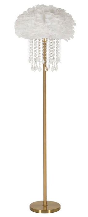 Vloerlamp Diamon Goud Kristal Witte Veren Ø 40x165 cm