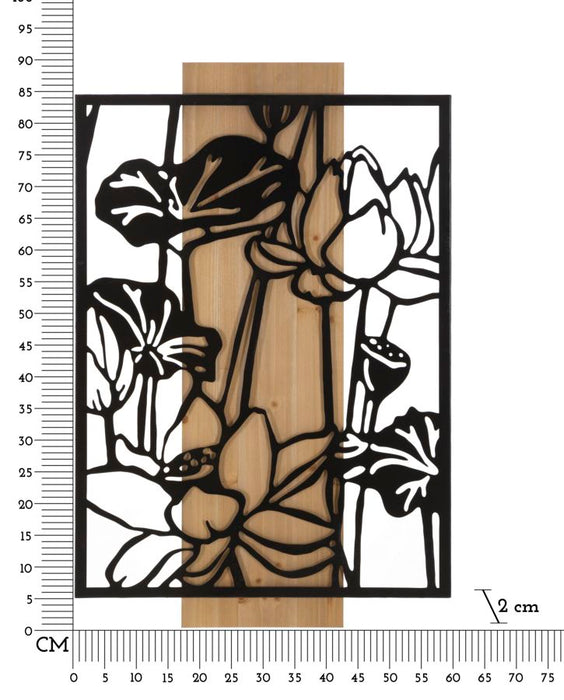 Thatlyfestyle Lotus Wanddecoratie Metaal Hout 60x90 cm