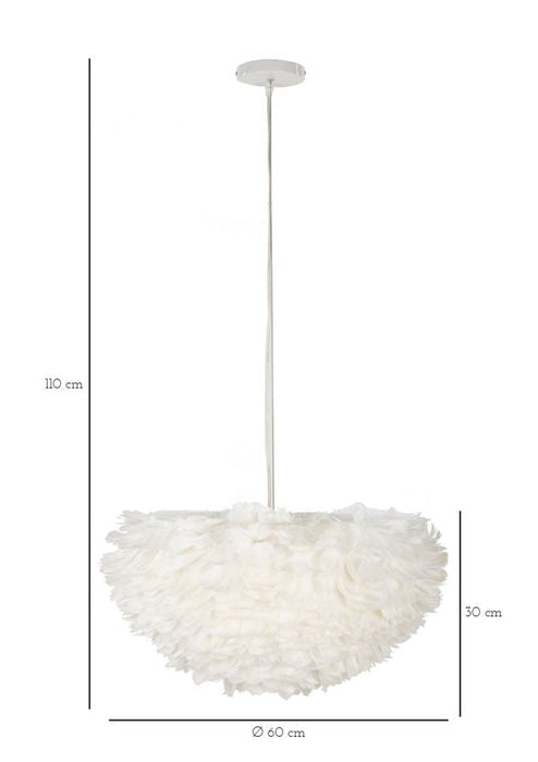 Plafondlamp Feather Witte veren Ø 60x30 cm met kabel 110 cm