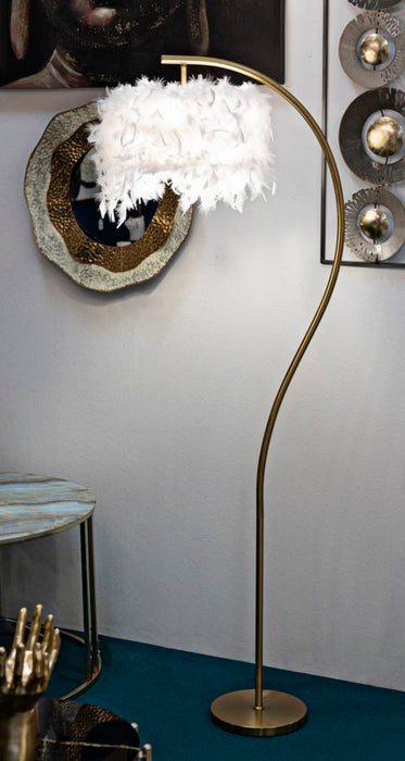 Vloerlamp Semi Arc Goud Metaal Witte Veren 60x33x170 cm