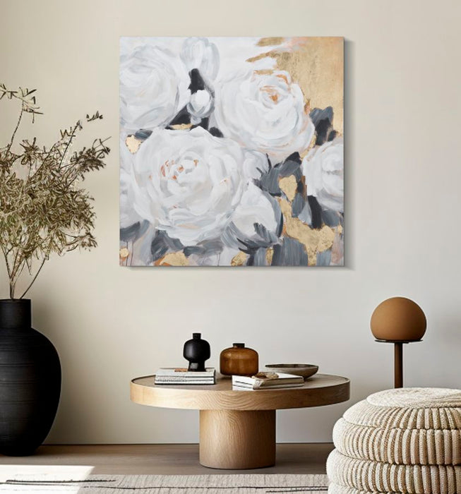 Thatlyfestyle Bloemenpracht Canvas Schilderij Wit Goud