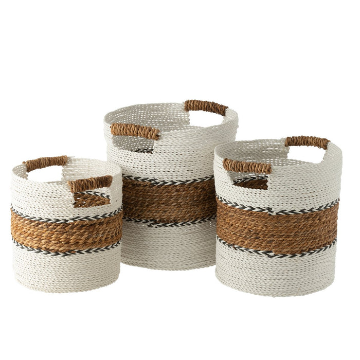 J-Line Set Van Drie Manden Laura Raffia Wit/Naturel