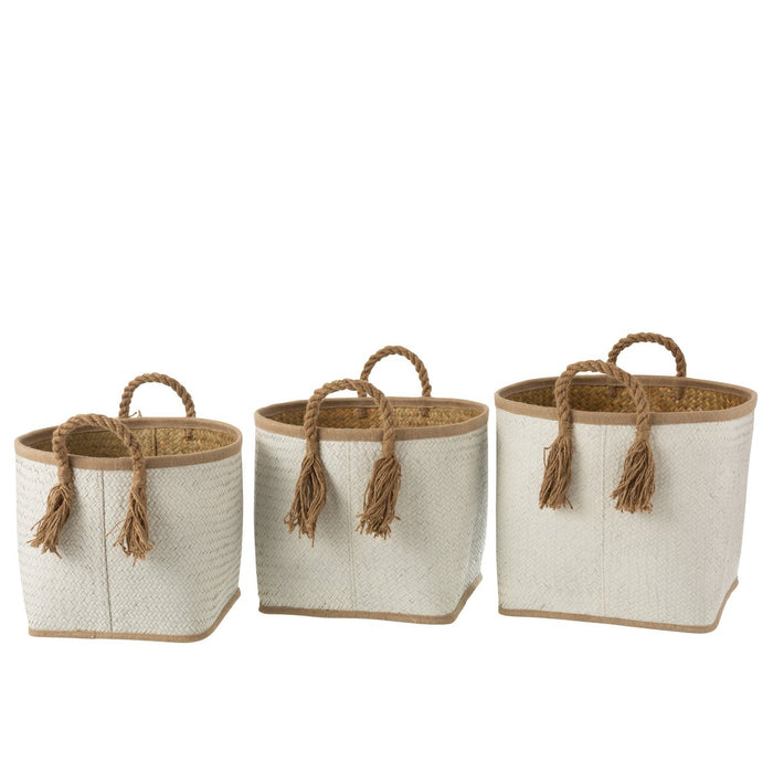 J-Line set van 3 Manden Palmblad - jute - naturel/wit