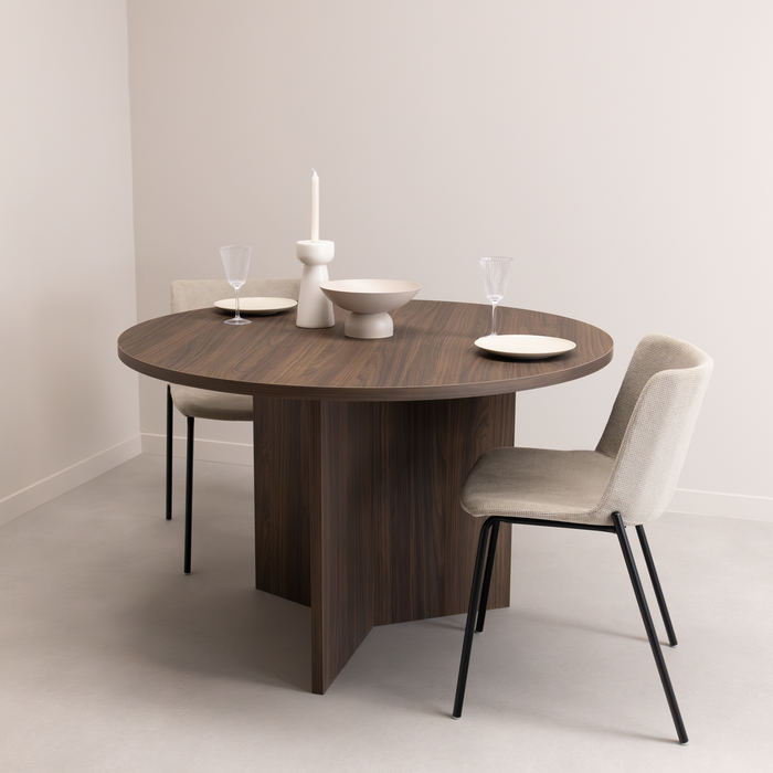 Ronde Eettafel Mae, 120cm, kleur bruin notenhout