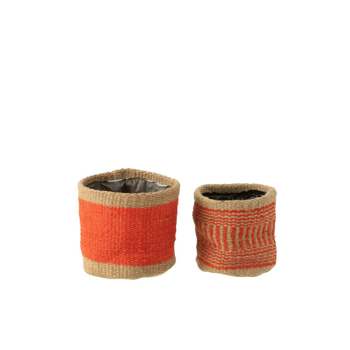 J-Line mand Rond + Band - jute - naturel/oranje - XS/S - 2 stuks