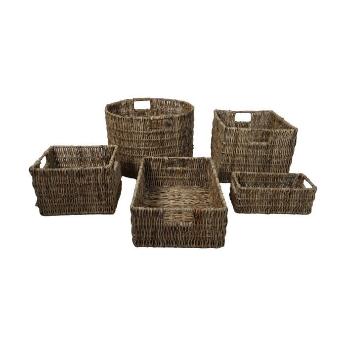 Manden Set - ø47x30 - Naturel - Bananenblad - Set van 5