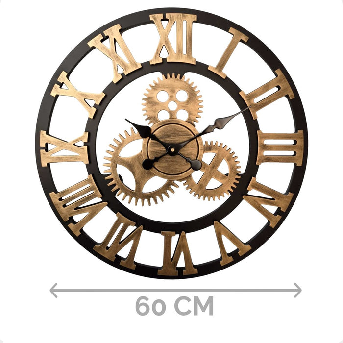 HSXL - 60cm Grote Stille Wandklok Landelijk en Industrieel