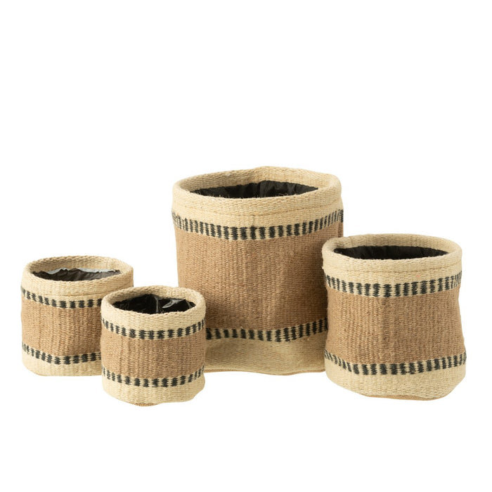 J-Line mand Rond + Band - jute - naturel/beige - large - 2 stuks