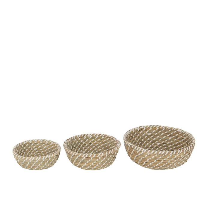 J-Line Set Van 3 Mand Rond Stro Naturel/Wit