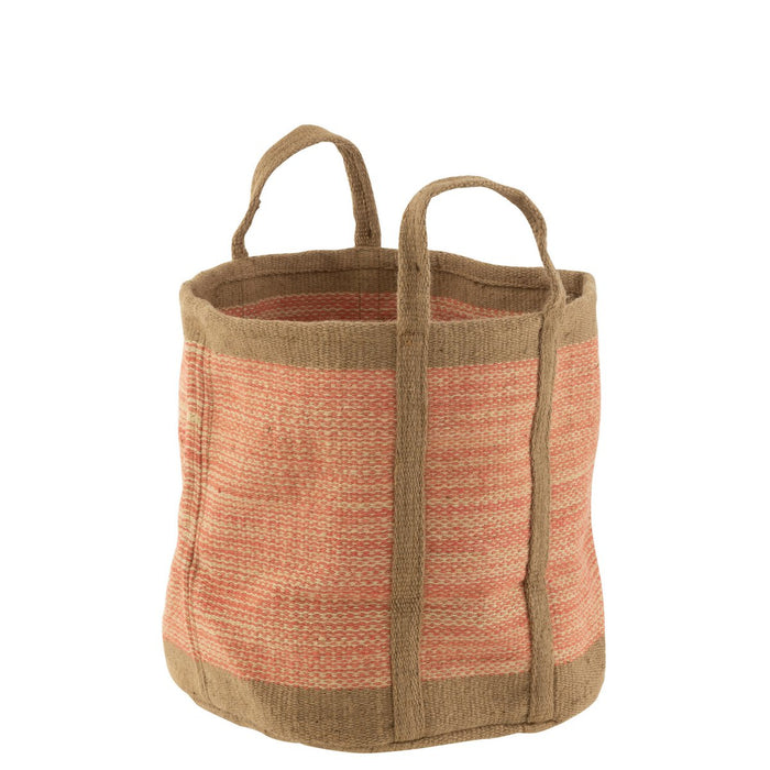 J-Line mand Rond Met Handvaten - jute - naturel/roze