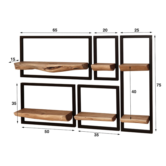 Wandschap Edge Acaciahout Naturel Set van 5 - Giga Meubel