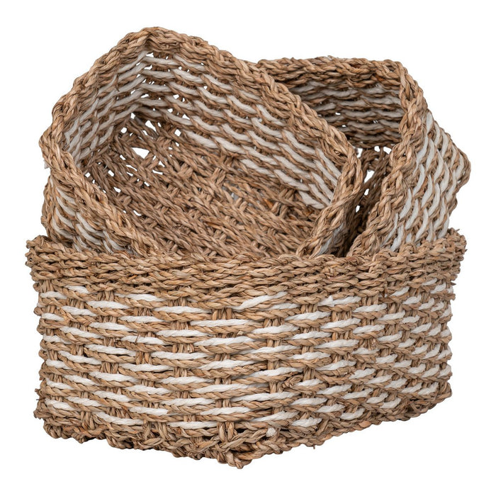 Pala Basket - Mand, zeegras/papier, naturel/wit, set van 3