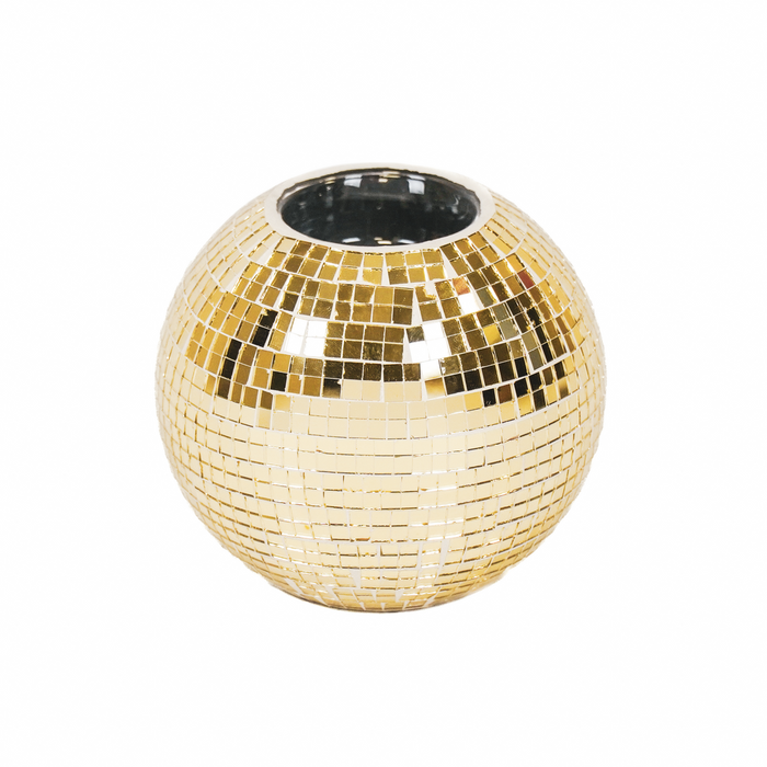 Kaarshouder - Theelichtje - Disco - Glas - Goud - 12x10cm