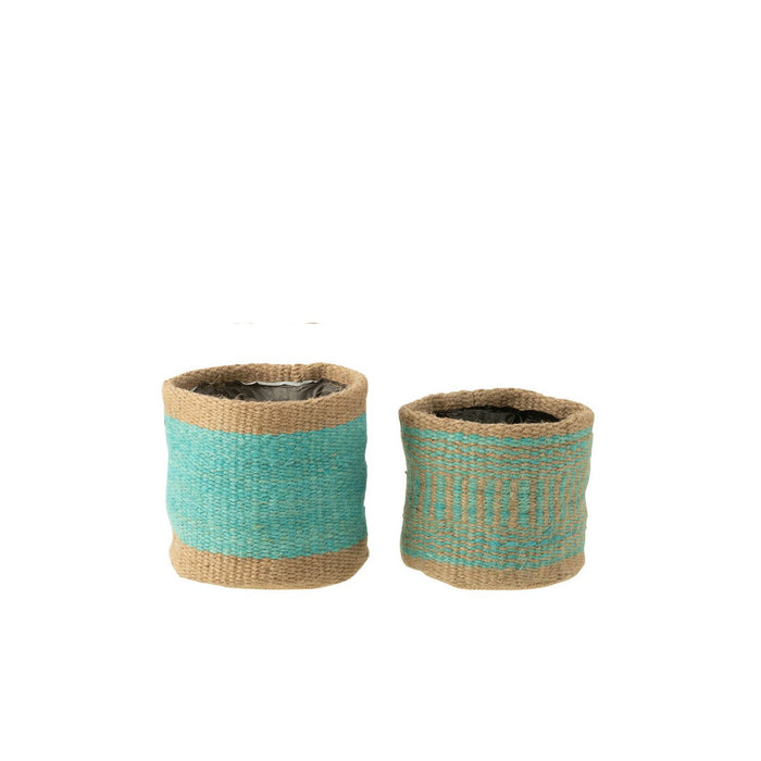 J-Line mand Rond + Band - jute - naturel/azuur - XS/S - 2 stuks