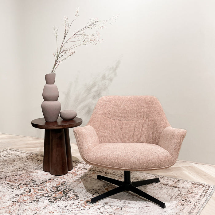 Livingfurn Daphne Draaifauteuil Roze Stof Gecoat Staal