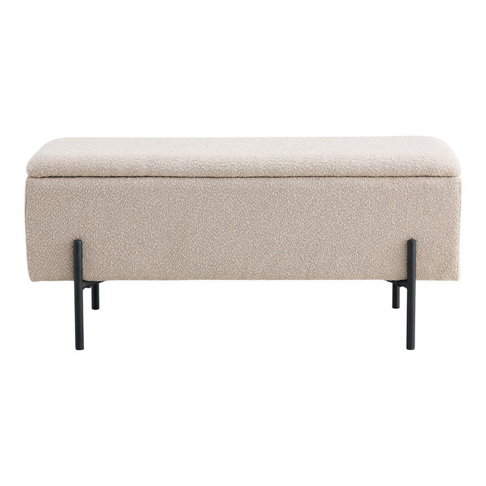 Watford Bench - Bank in bouclé met opbergruimte, beige met zwarte poten, 95x36,5x46 cm, HN1233 - ThatLyfeStyle