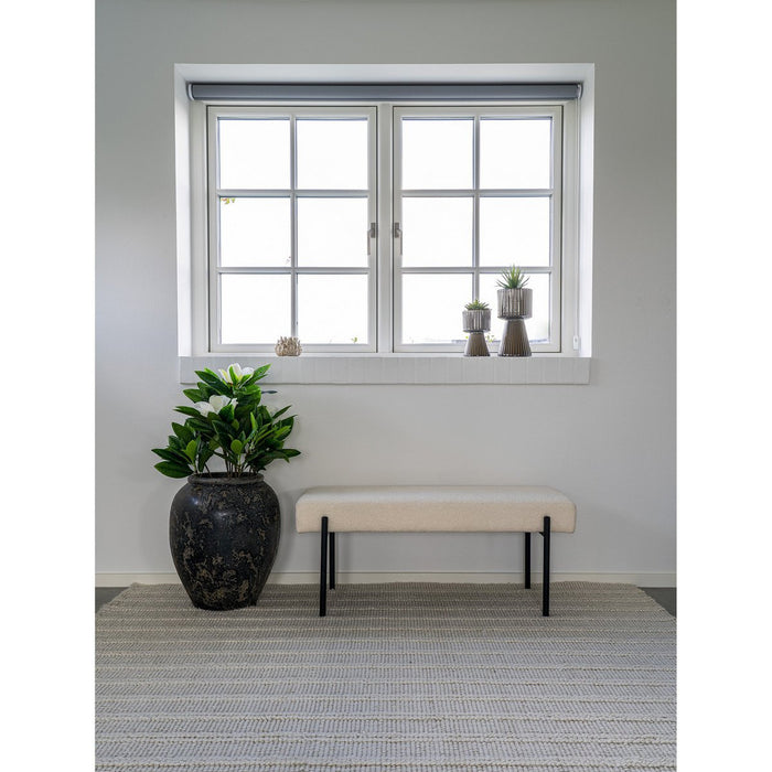 Swindon Bench - Bank in bouclé, wit met zwarte poten, 100x36x42,5 cm, HN1232 - ThatLyfeStyle