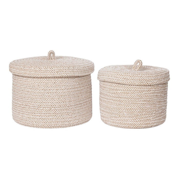 Sebal Basket - Mand met deksel, katoen, beige, set van 2