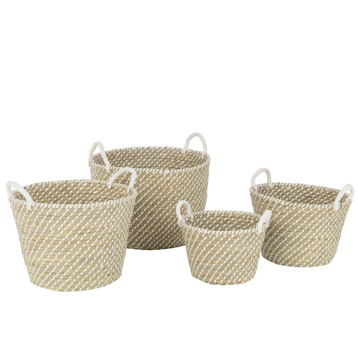 J-Line Set Van 4 Mand Rond Handvatten Stro Naturel/Wit