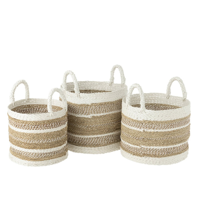 J-Line Set Van Drie Manden Caro Raffia Wit/Naturel