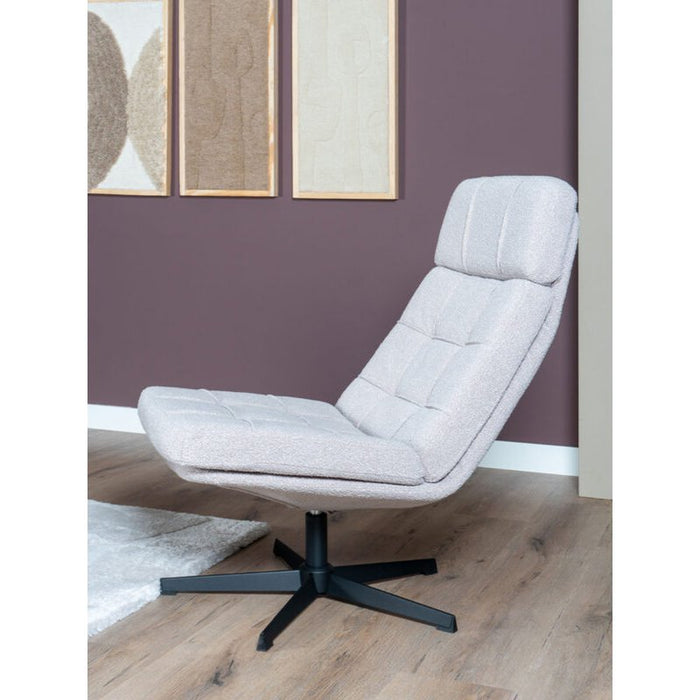 Home67 Fauteuil Aiden Hocker Bouclé Metaal Wit Zwart - ThatLyfeStyle