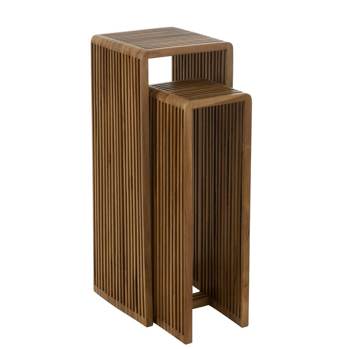 J-Line bijzetafel Kubus Gerecycleerd Teak - hout naturel - set van 2