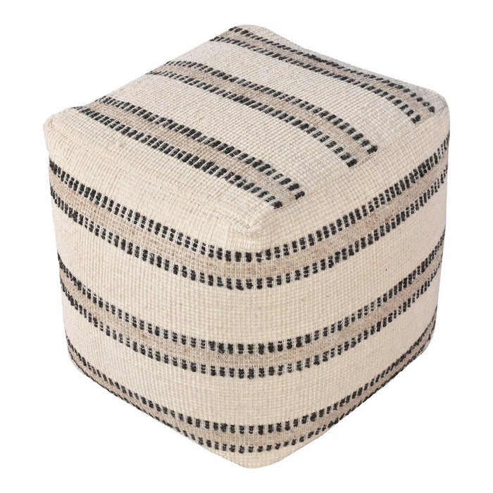 Bally Pouf - Poef, handgeweven, ivoor/houtskool, 40x40x40 cm - ThatLyfeStyle