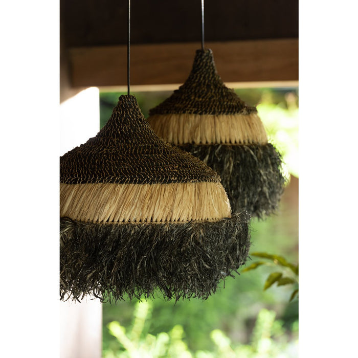 J-Line hanglamp Rond - jute - zwart/naturel - large