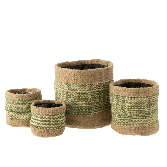 J-Line mand Rond + Band - jute - naturel/groen - large - 2 stuks