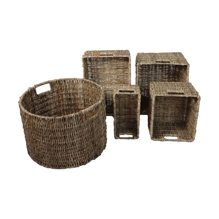 Manden Set - ø47x30 - Naturel - Bananenblad - Set van 5