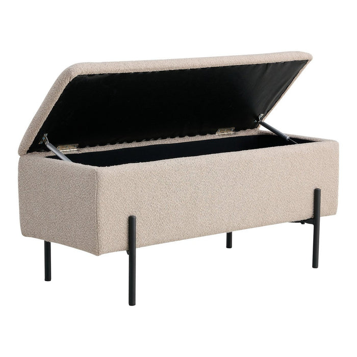 Watford Bench - Bank in bouclé met opbergruimte, beige met zwarte poten, 95x36,5x46 cm, HN1233 - ThatLyfeStyle