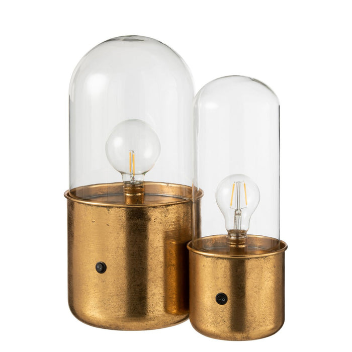 J-Line Antiek tafellamp - glas/ zink - goud - L - LED lichtjes