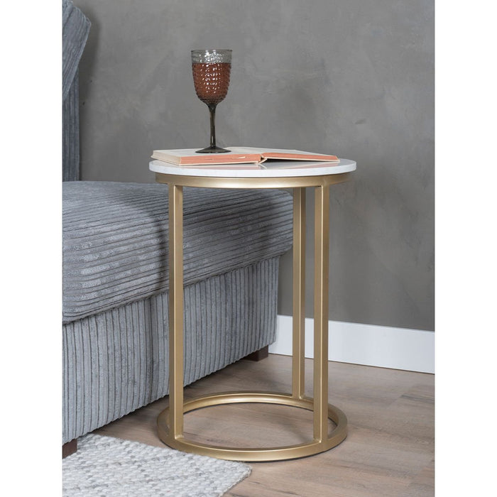 Laptoptafel Mitch Marmer Rond - Wit/Goud - ThatLyfeStyle