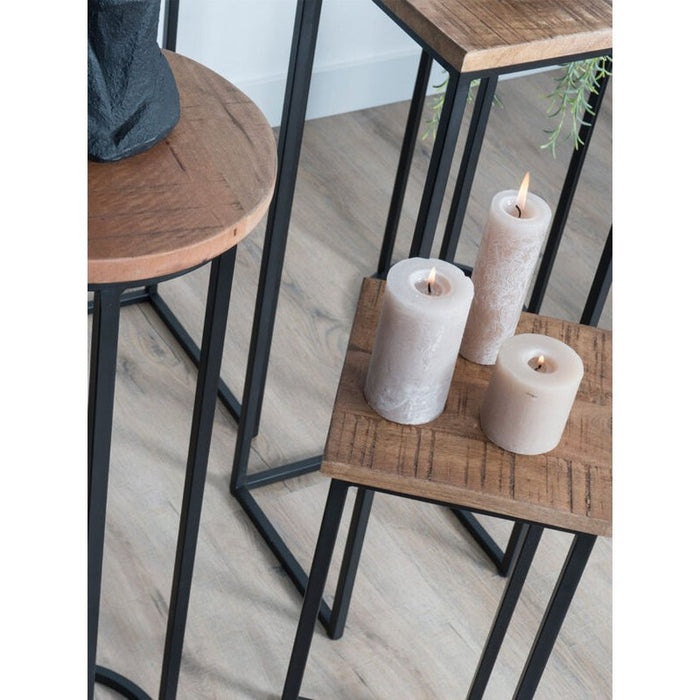 Home67 Plantentafels Sam Vierkant Set van 3 Bruin Mangohout - ThatLyfeStyle