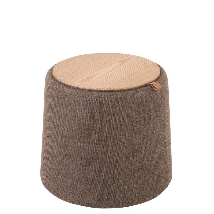 J-Line Poef/Bijzettafel Rond Textiel/Hout Bruin - ThatLyfeStyle